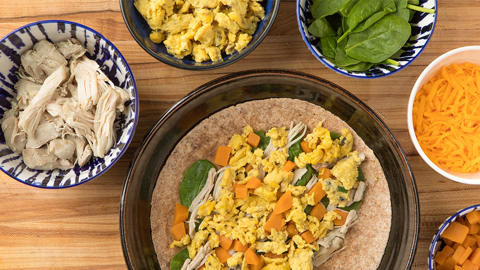 Leftover Turkey, Sweet Potato and Scrambled Egg Wrap