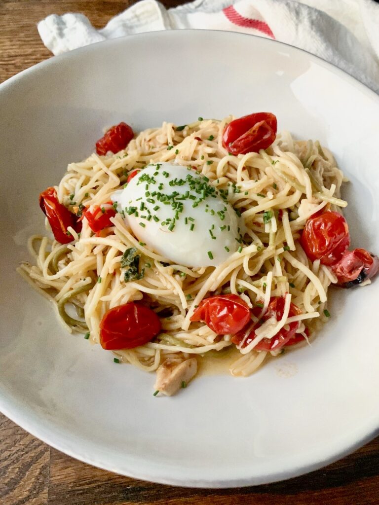 Cherry Tomato Parmesan Pasta with Sous Vide Eggs