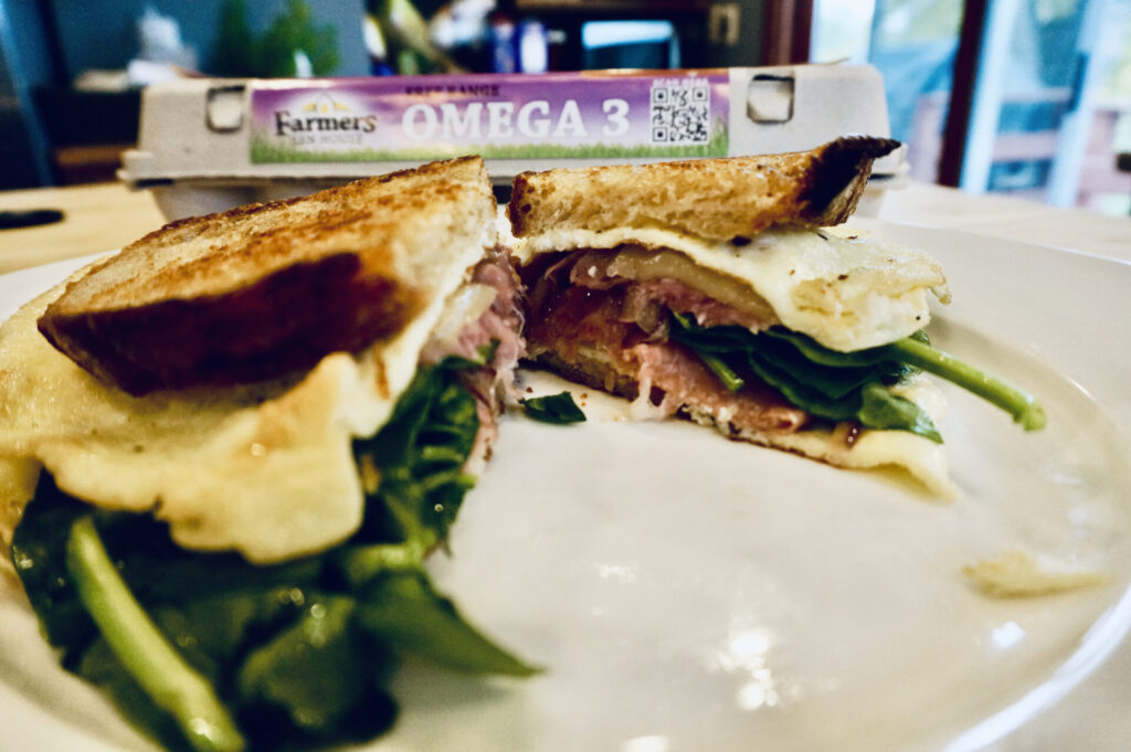 Spanish Flapjack Egg Sandwich 1 flapjack egg sandwich plated