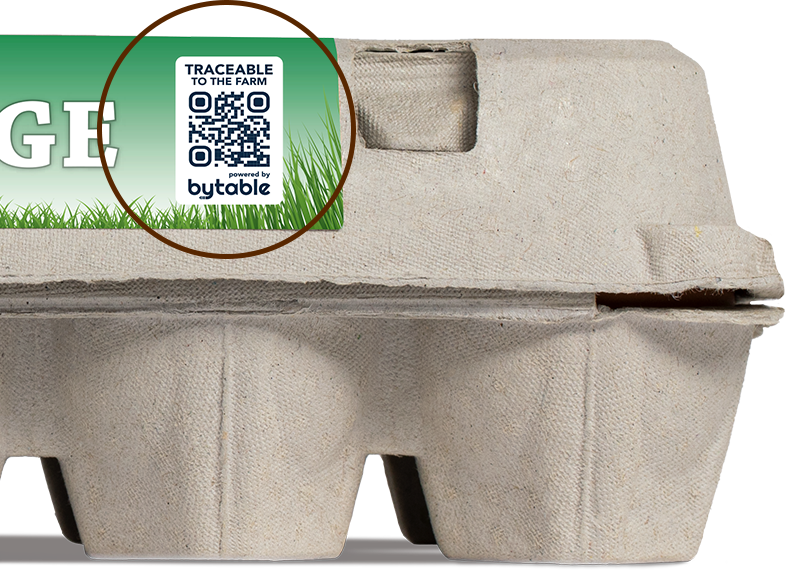 Farmers Hen House Free-Range Eggs with Bytable traceability code highlighted