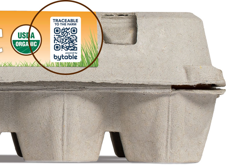 Organic Free-Range Eggs 7 Half Egg Carton with Bytable traceability code highlighted
