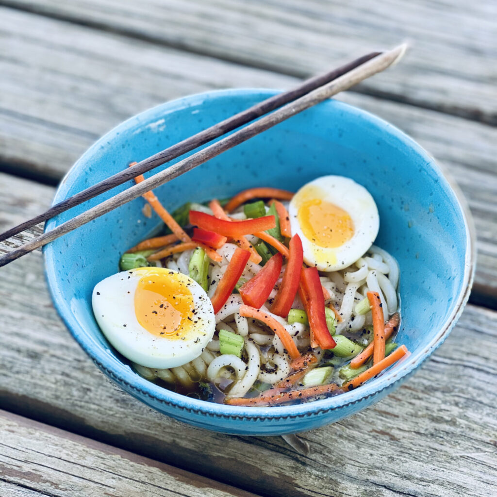 udon noodle bowl with eggs