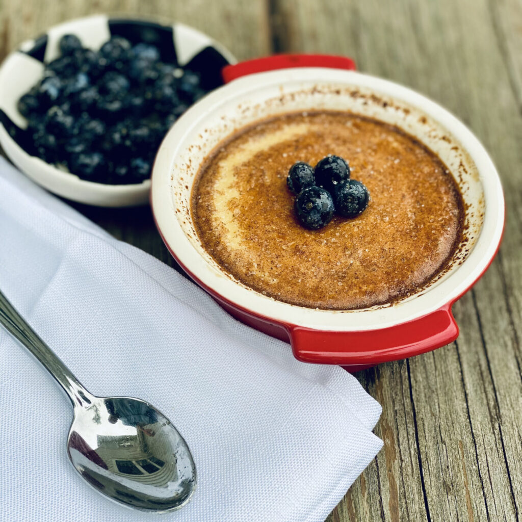 egg custard with blueberries