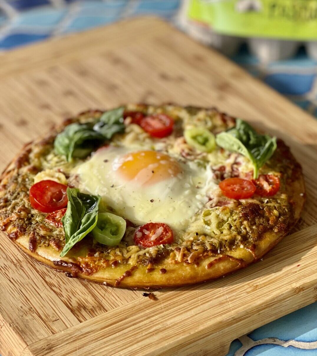 Pesto Egg Breakfast Pizza