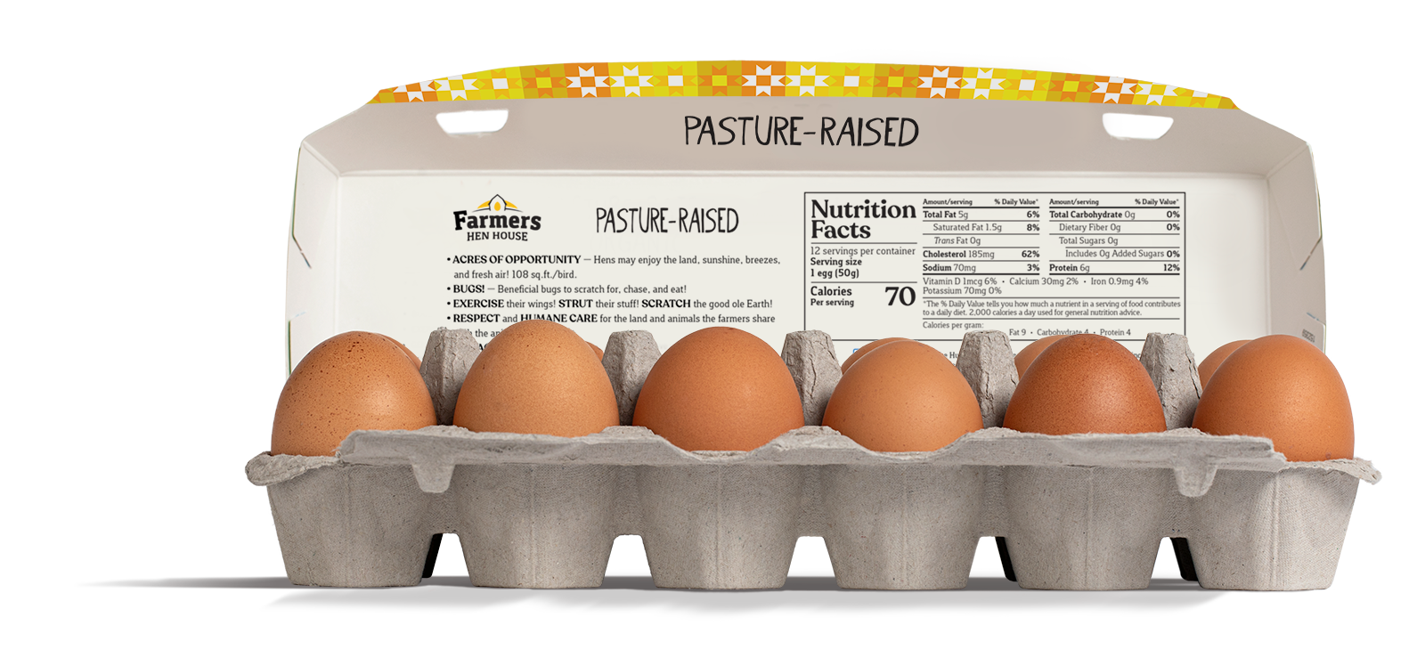 Pasture-Raised Eggs 5 farmers hen house pasture raised open carton